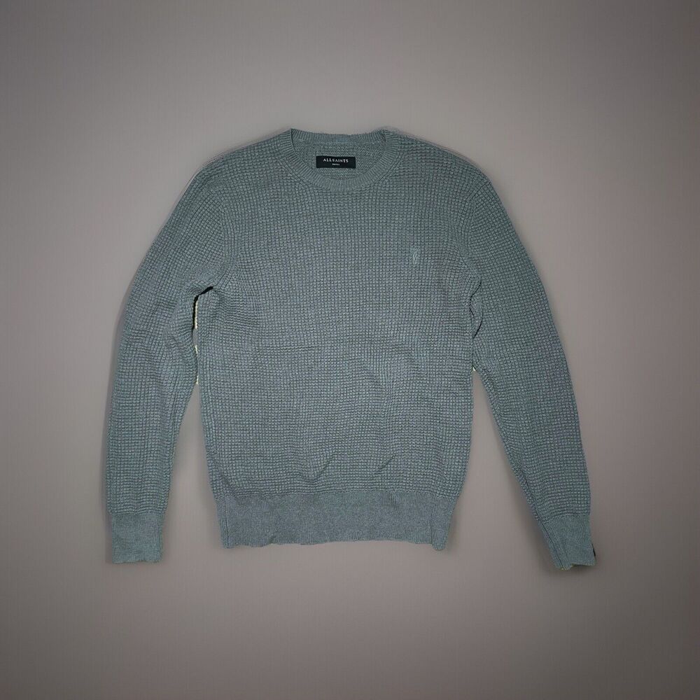 ALLSAINTS Sweater Men's Small Grey Argg Waffle Knit Crew Neck Long Sleeve